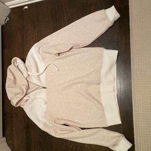 cream and white hoodie